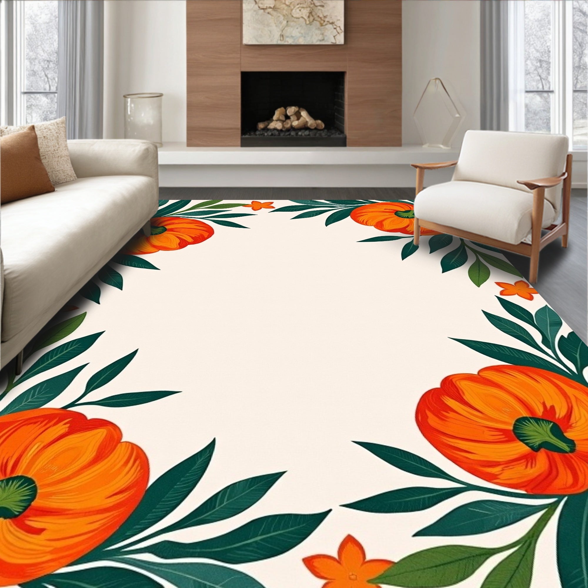 Orange Pumpkin Foliage Border Design Rug