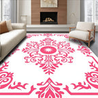 Ornate Scrollwork Pink Floral Design Rug