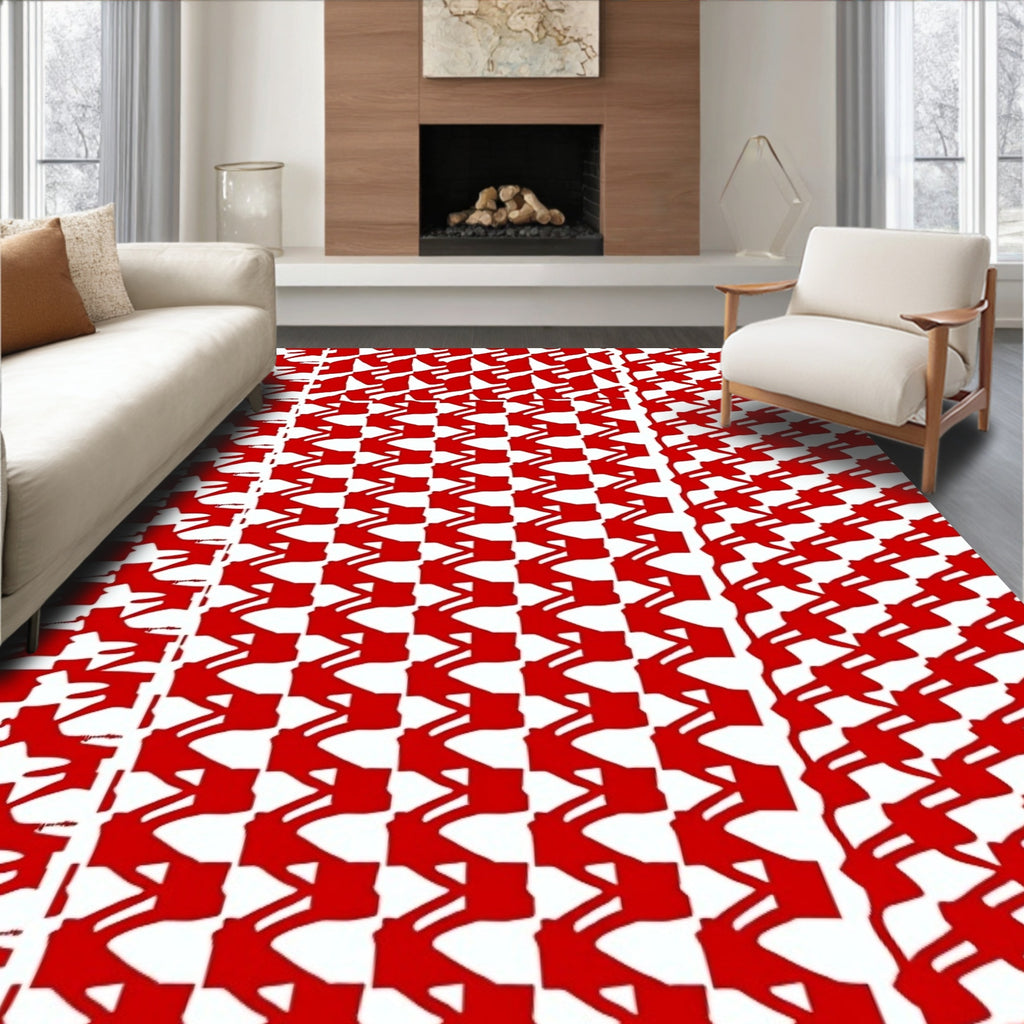 Red Abstract Wave Pattern Design Rug
