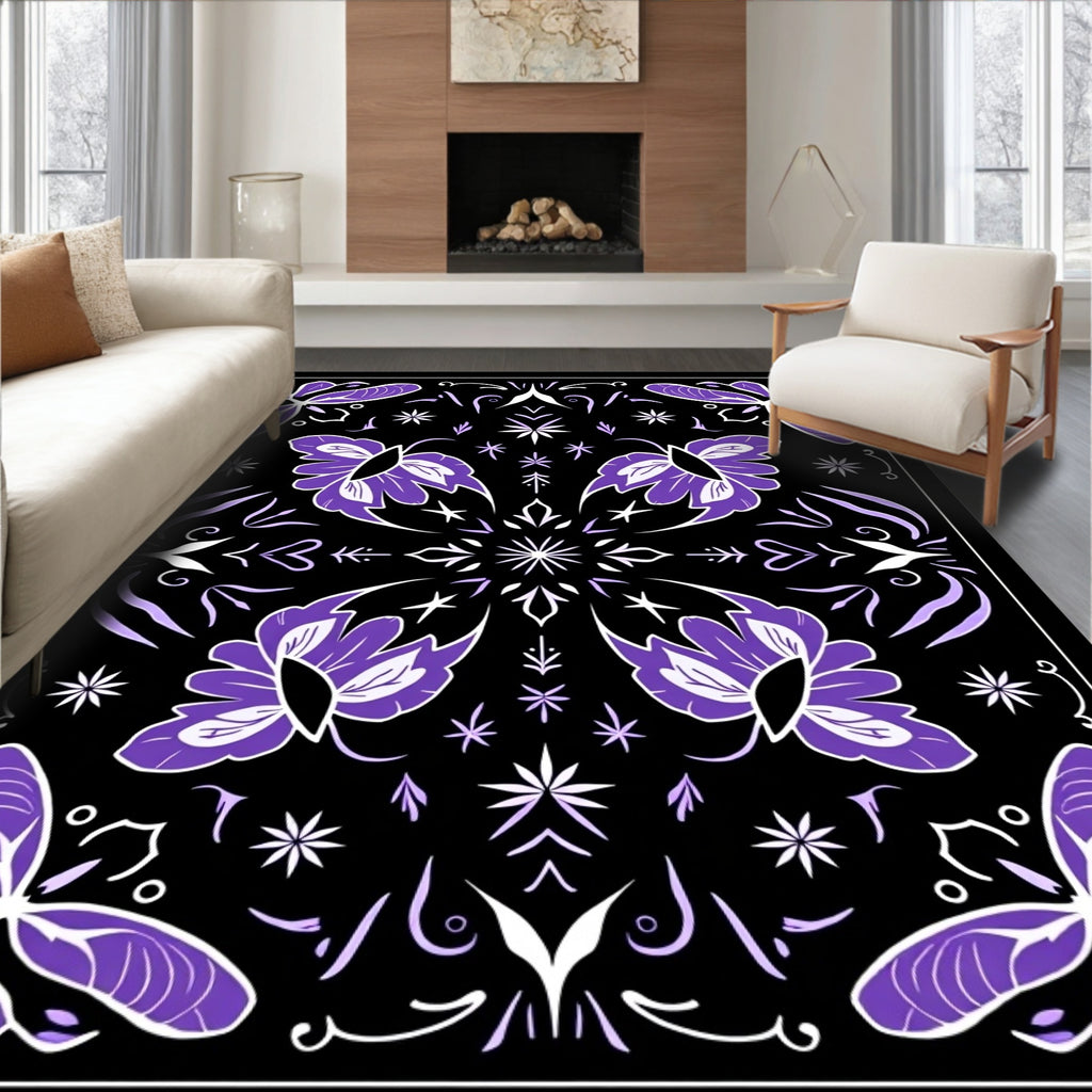 Purple Butterfly Black Medallion Radiance Rug