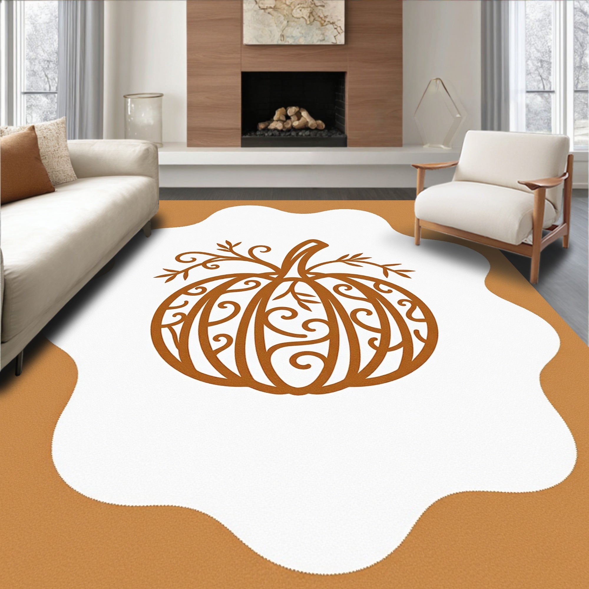 Autumn Pumpkin Vine Intricate Design Rug