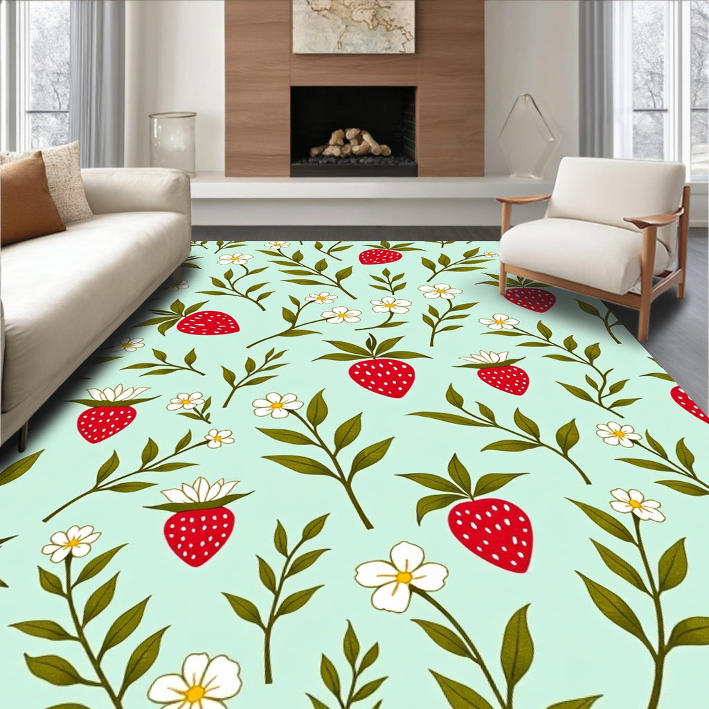 Strawberry Floral Branch Pattern Rug