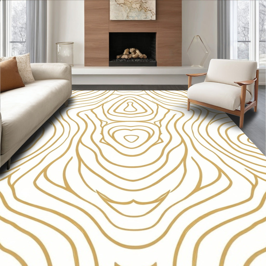 Golden Wood Grain Abstract Contour Rug