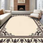 Ornate Black Floral Scrollwork Border Design Rug