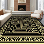 Intricate Gold Linear Maze Pattern Rug