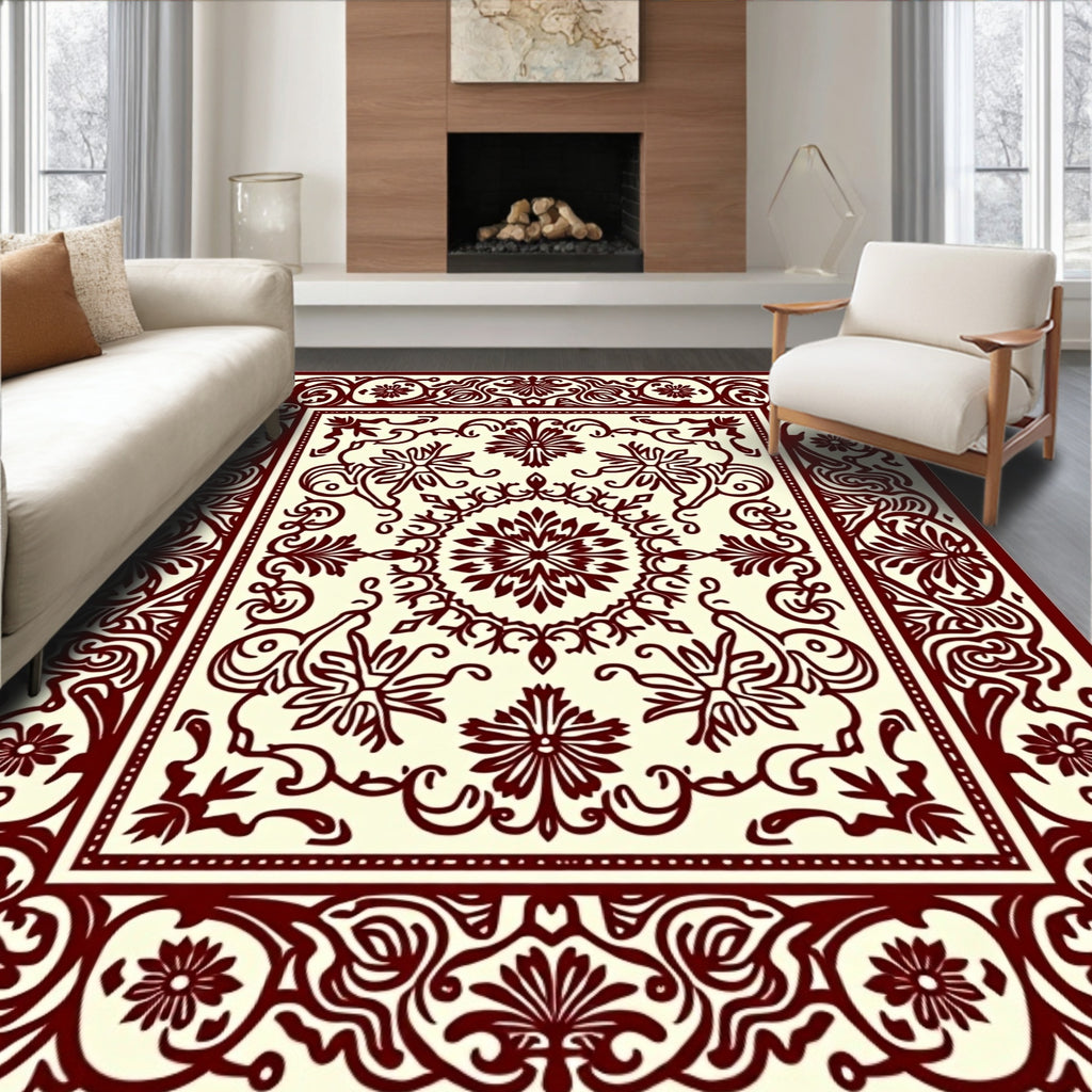 Floral Medallion Intricate Border Design Rug