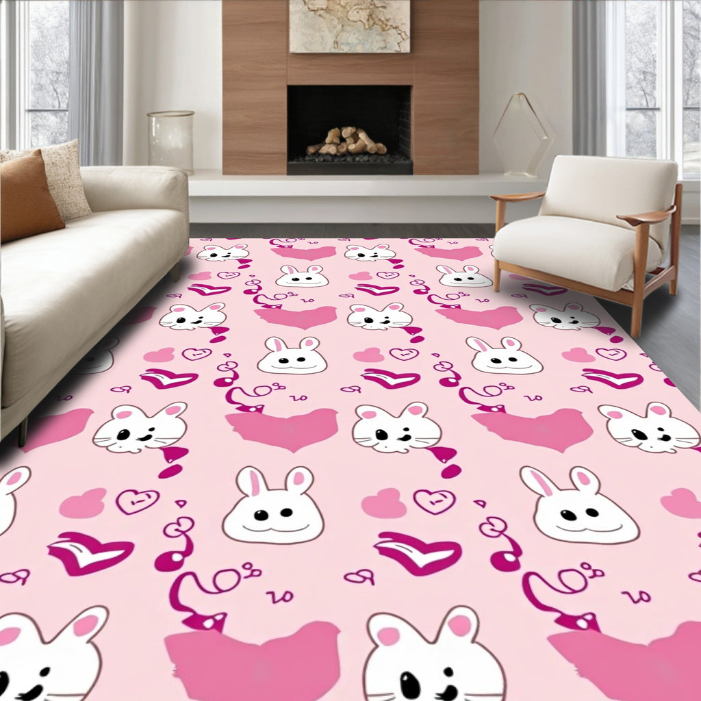 Cute Bunny Heart Pattern Design Rug