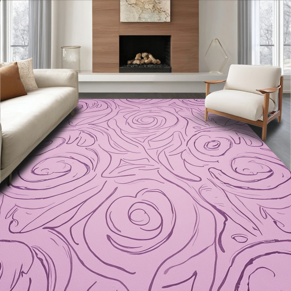 Light Pink Rose Sketch Pattern Rug