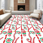 Red Green Whimsical Swirl Star Rug
