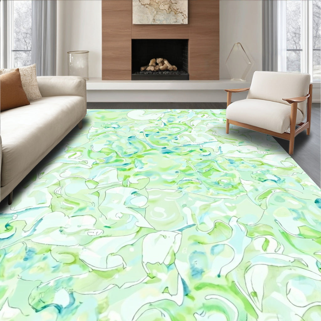Abstract Green Whimsical Swirls Rug