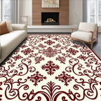 Ornate Red Floral Scroll Pattern Rug