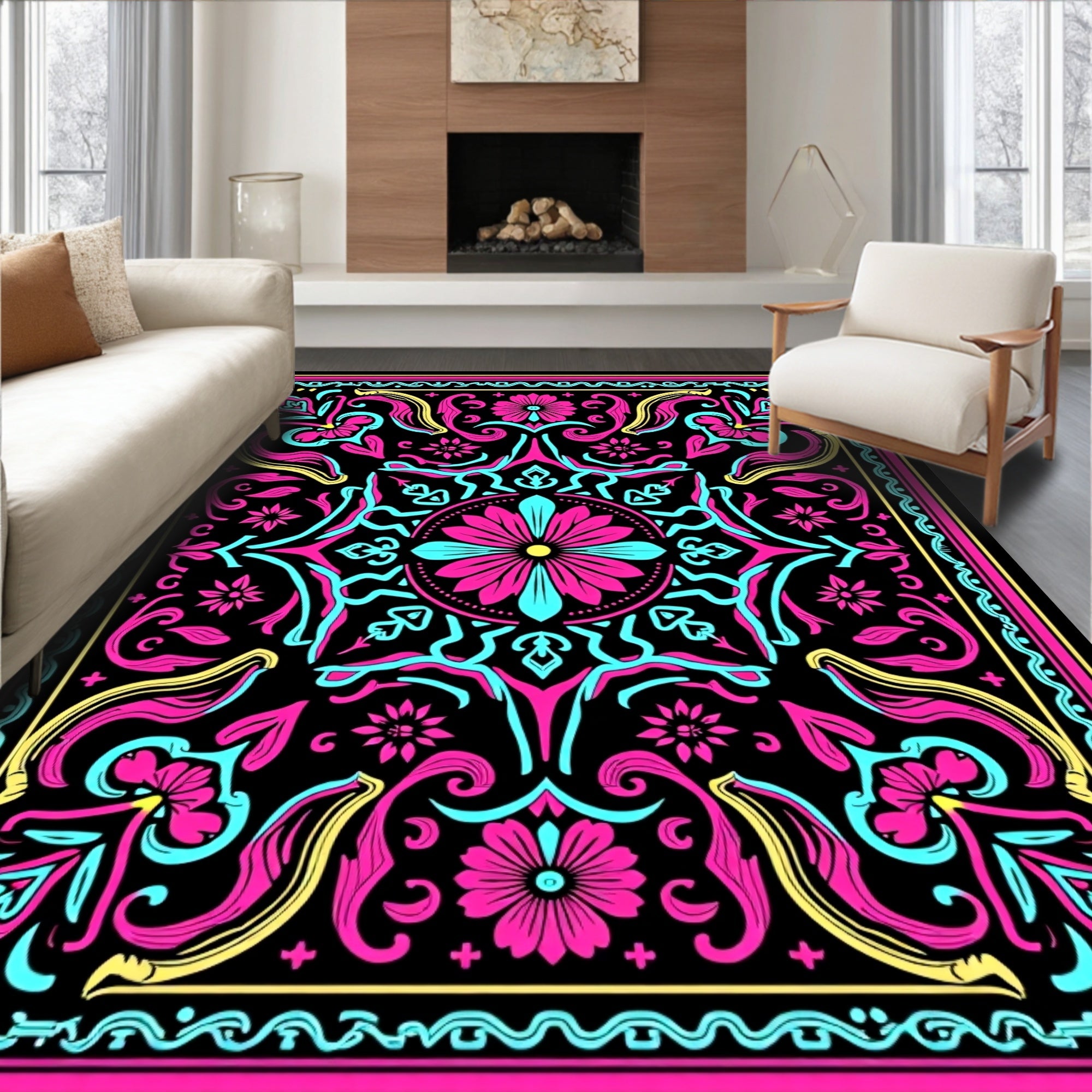Vibrant Floral Mandala Pattern Rug