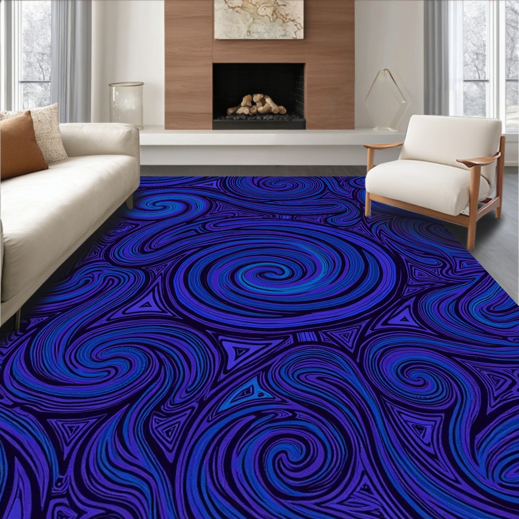 Dynamic Swirl Blue Purple Pattern Rug
