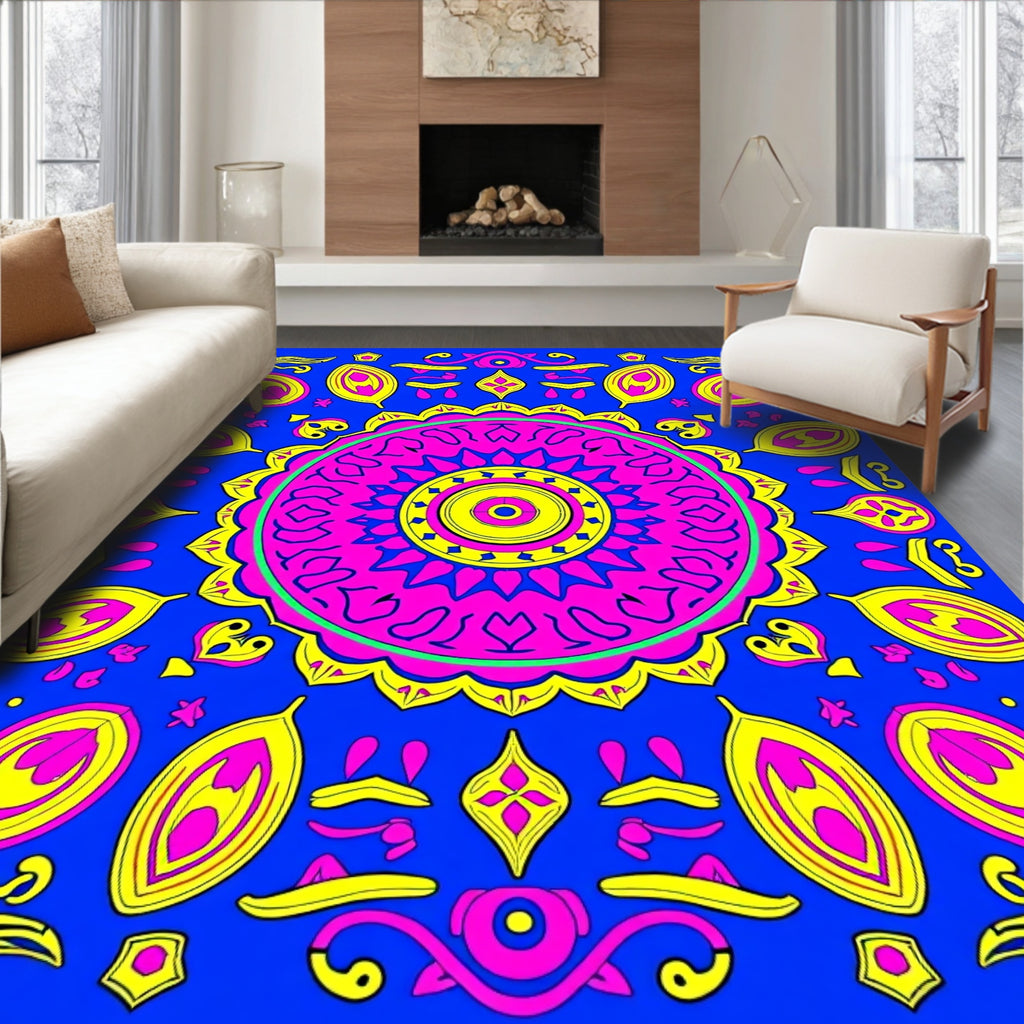 Bold Pink Yellow Mandala Pattern Rug