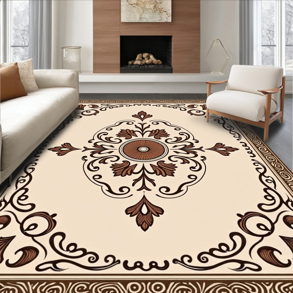 Traditional Brown Floral Center Medallion Rug