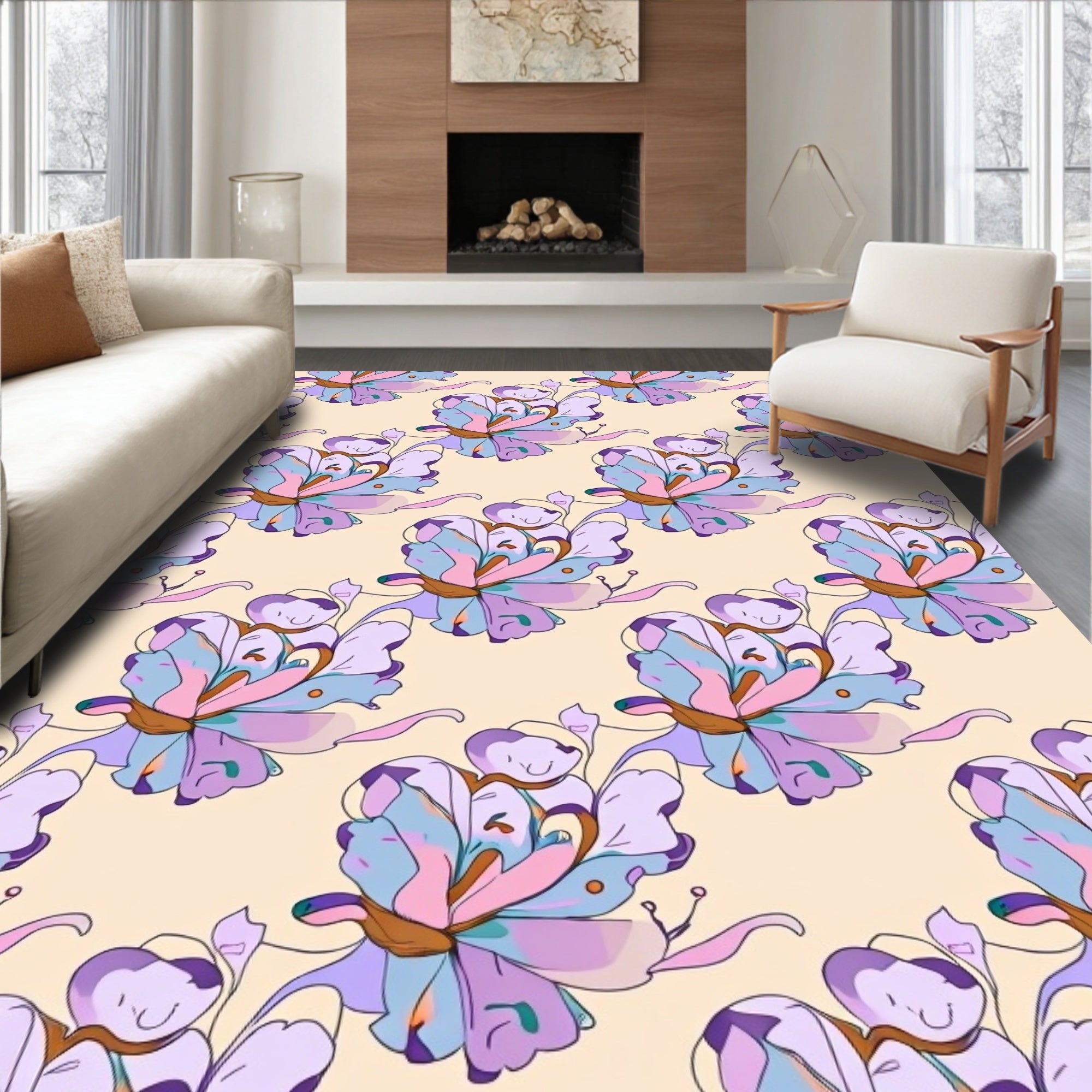 Pastel Swirl Floral Pattern Rug