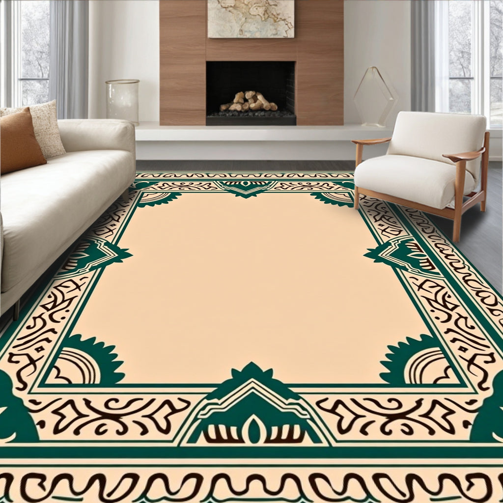 Elegant Teal Geometric Floral Ornament Rug