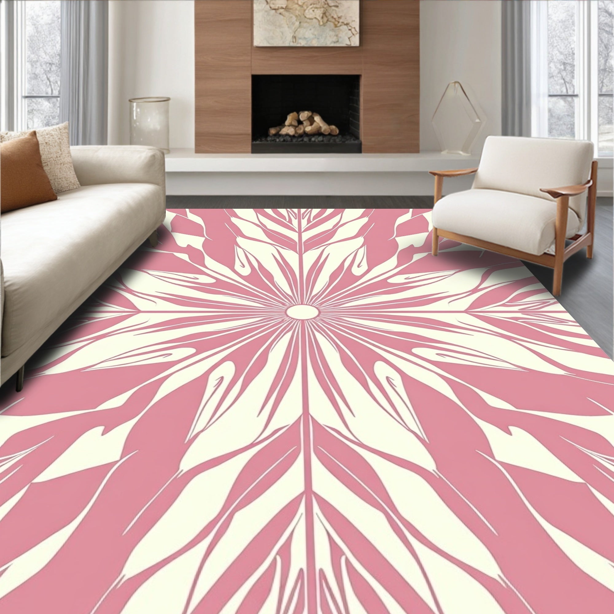 Pink Cream Radial Stripe Style Rug