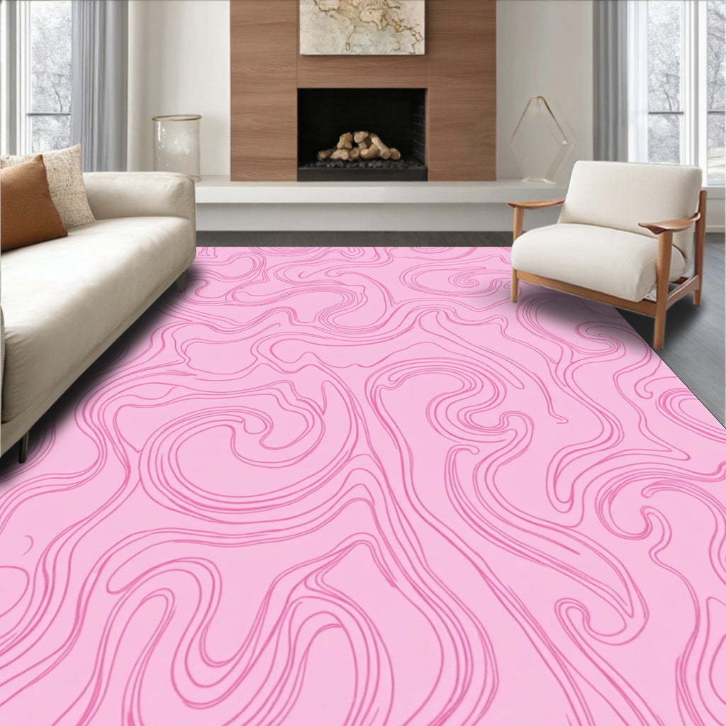 Pink Swirl Abstract Lines Design Rug