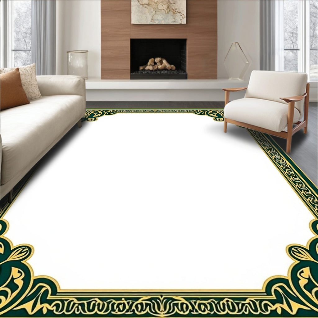 Elegant Emerald Gold Scrollwork Rug