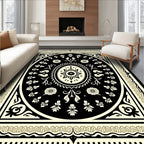 Classic Black Cream Ornamental Floral Rug