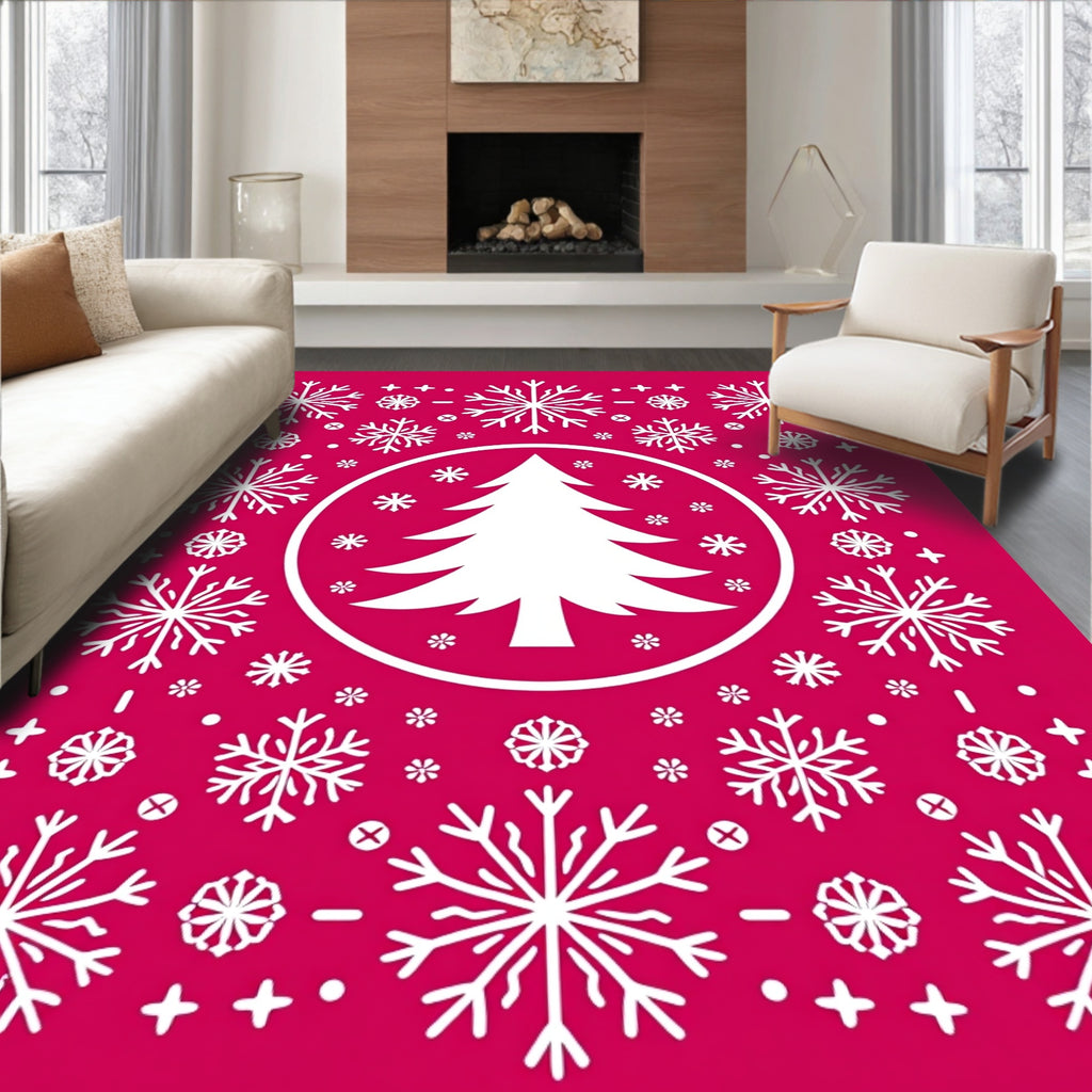 Festive Snowflake Tree Pattern Rug