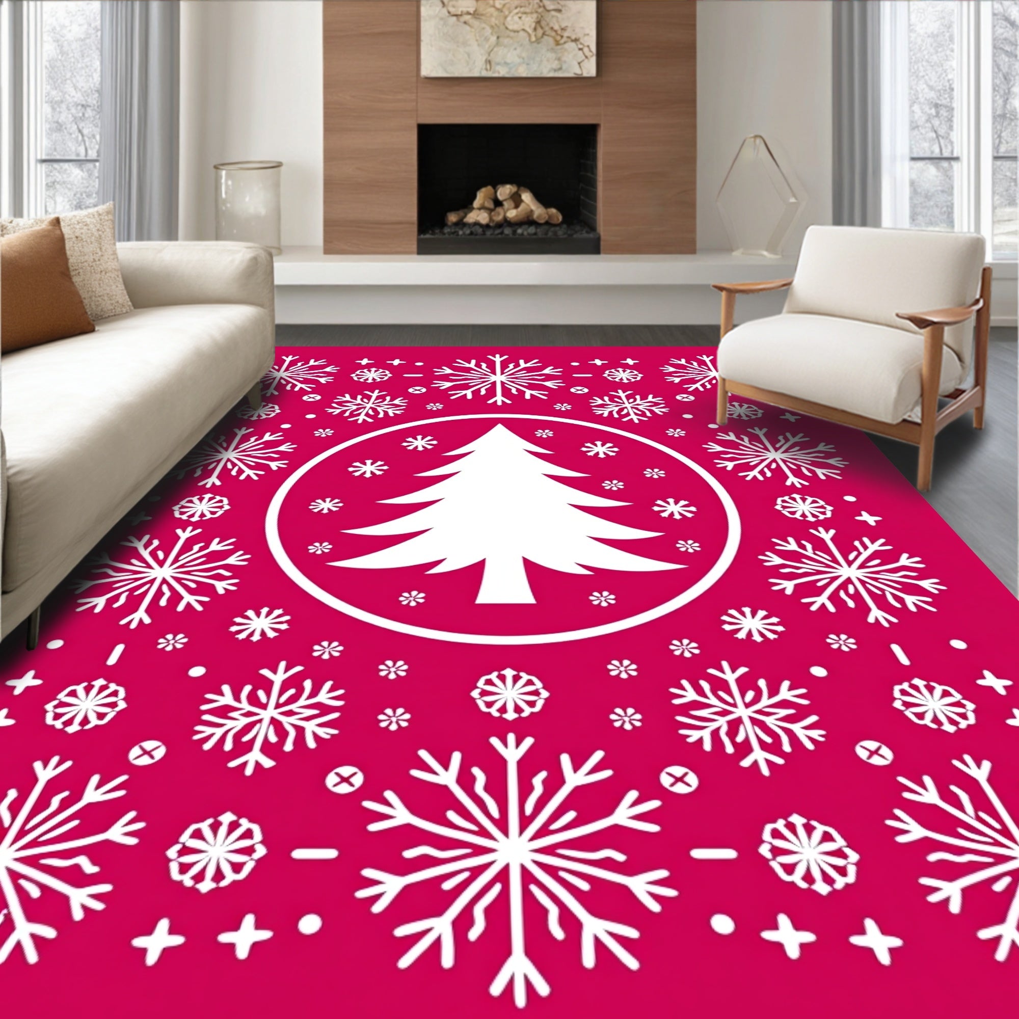 Festive Snowflake Tree Pattern Rug