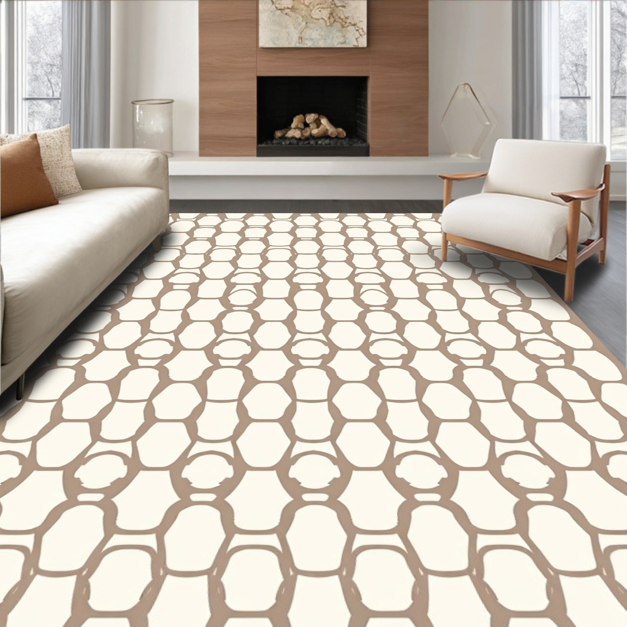 Neutral Chain Link Pattern Rug