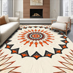 Orange White Black Geometric Mandala Rug