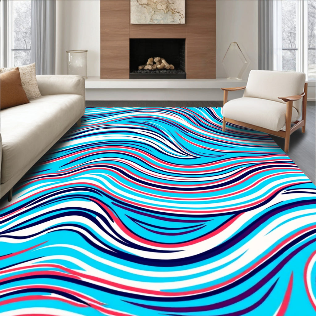 Abstract Aqua Swirl Pattern Design Rug