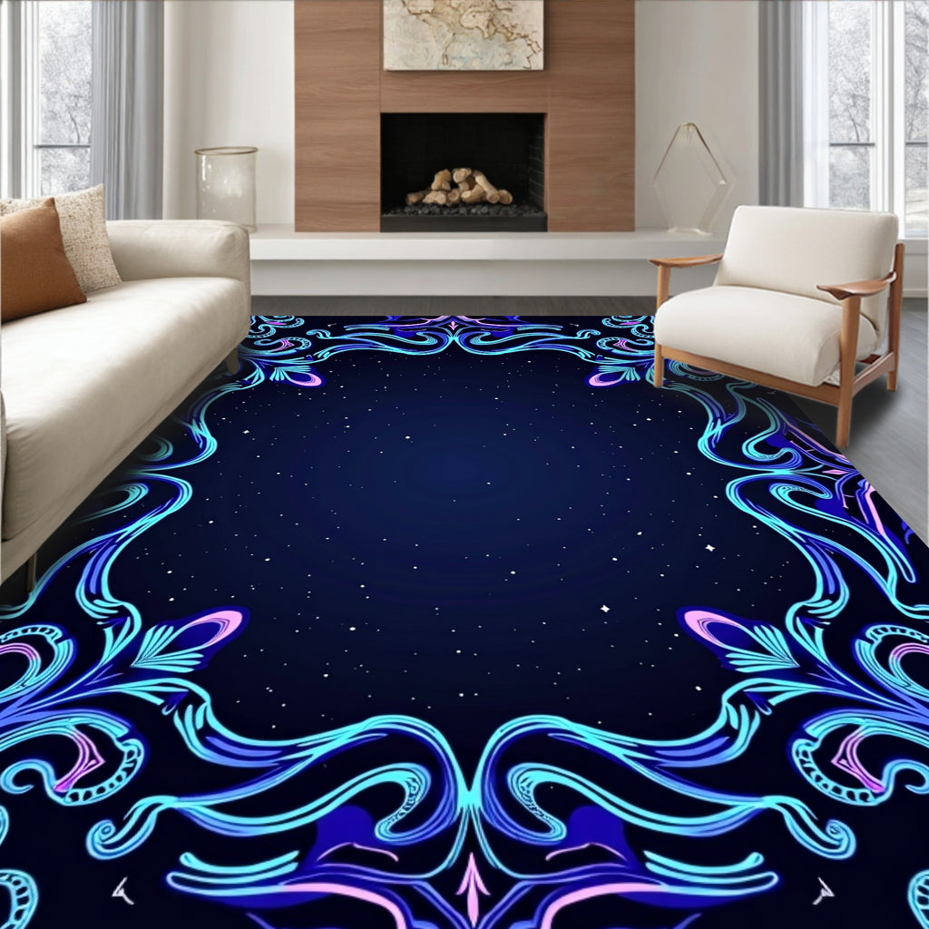 Cosmic Swirls Neon Floral Pattern Rug