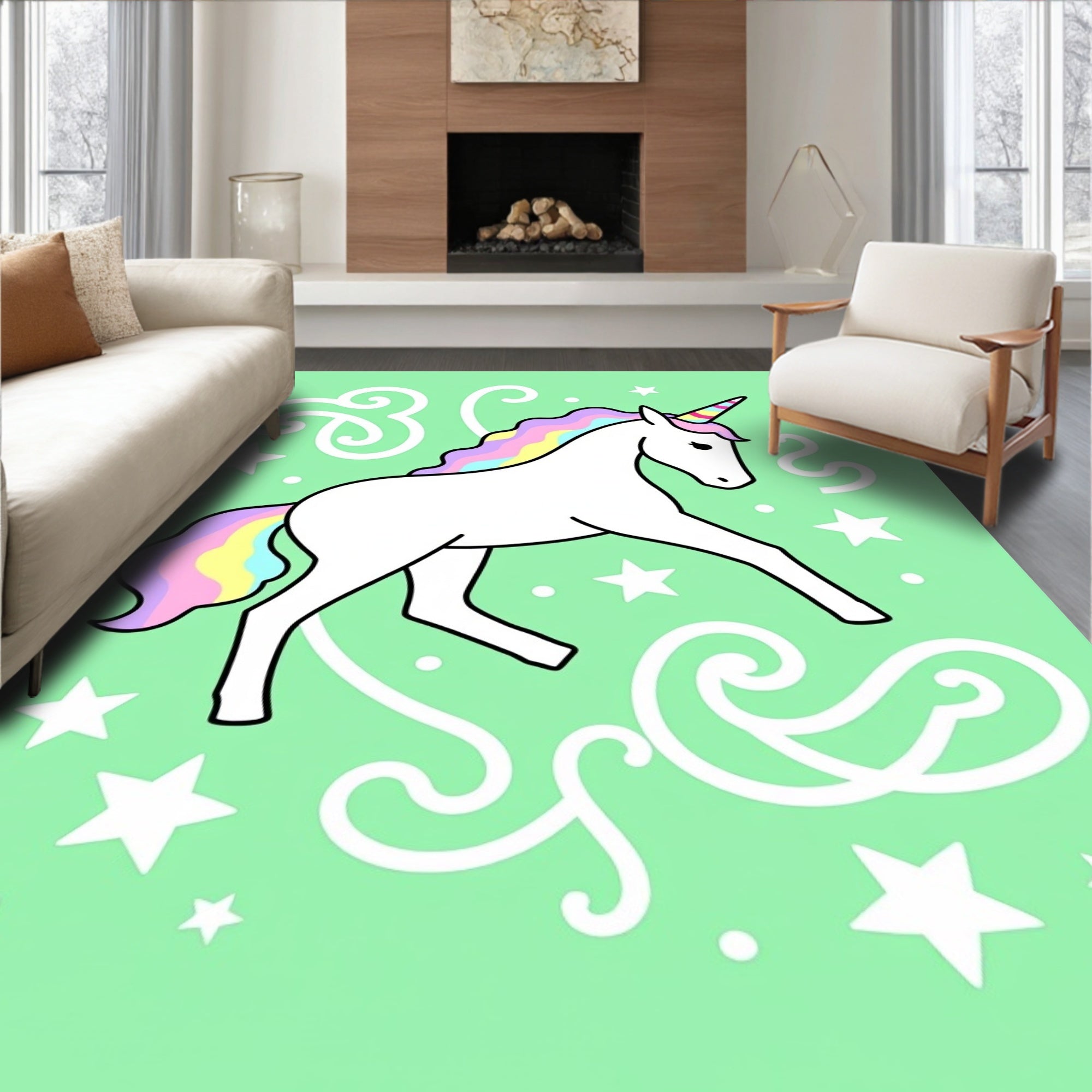 Whimsical Unicorn With Rainbow Mane Rug
