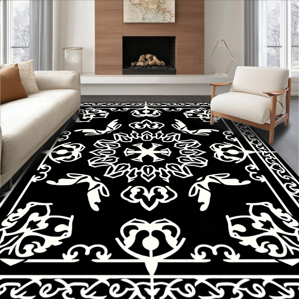 Monochrome Detailed Floral Medallion Rug