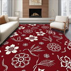 Crimson Floral And Snowflake Pattern Rug