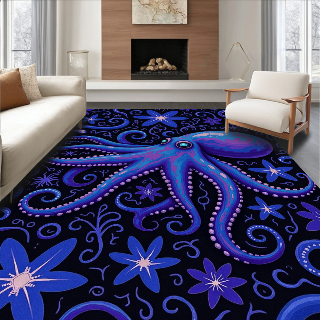 Mysterious Octopus Floral Swirl Pattern Rug
