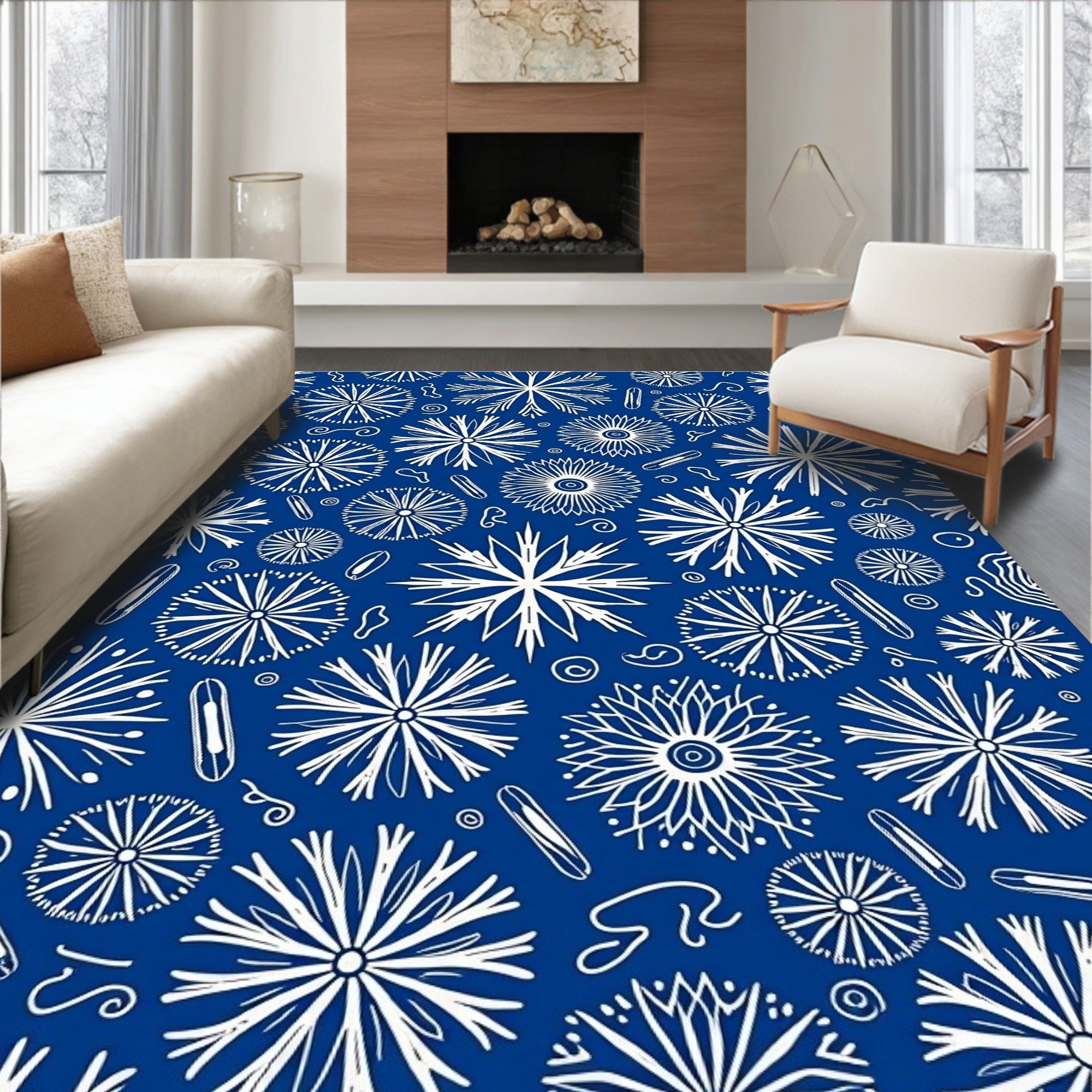 White Starburst Pattern With Swirls Rug