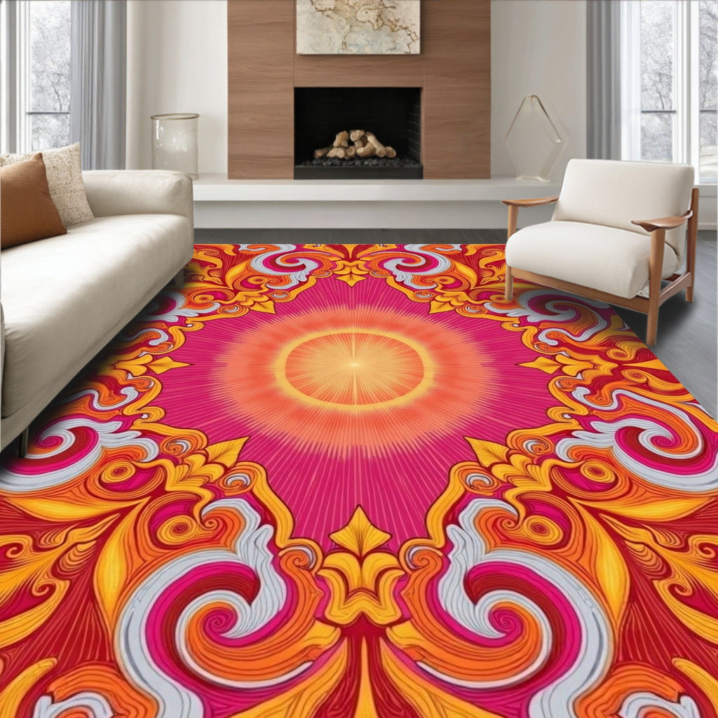 Vibrant Psychedelic Swirl Floral Design Rug