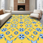 Blue Floral Pattern Yellow Background Rug