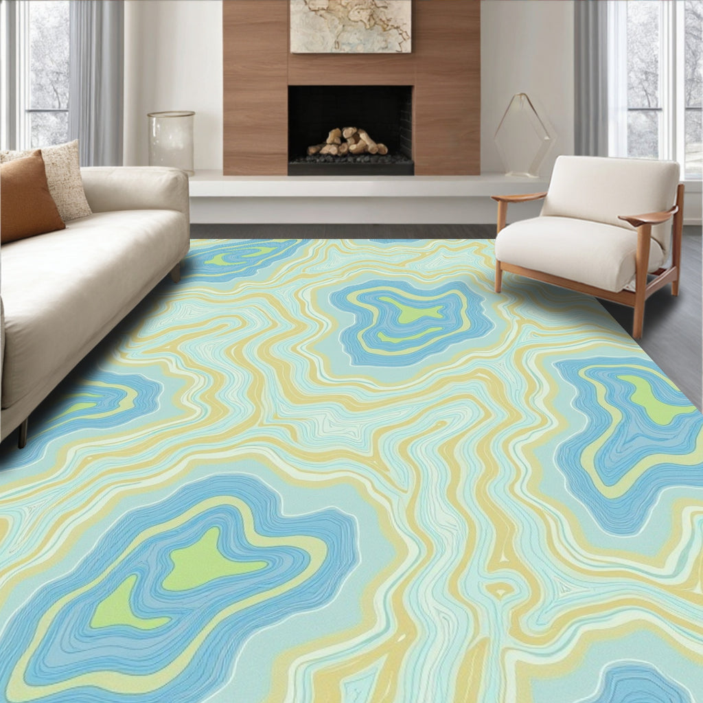 Abstract Blue Yellow Green Topography Lines Rug