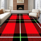 Classic Red Black Plaid Pattern Rug