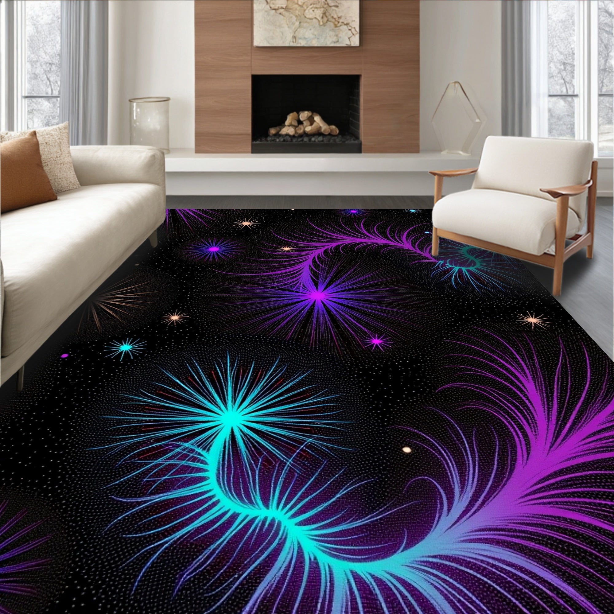 Vibrant Swirls Bursting Star Pattern Rug