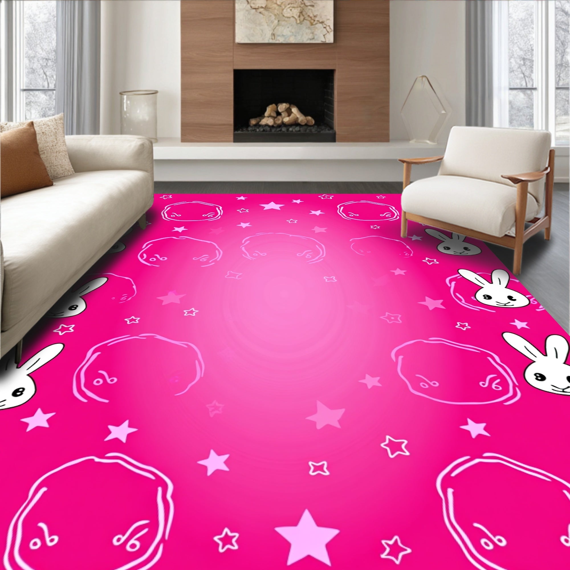 Cute Bunny Star Pattern Design Rug