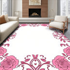Whimsical Pink Floral Border Rug