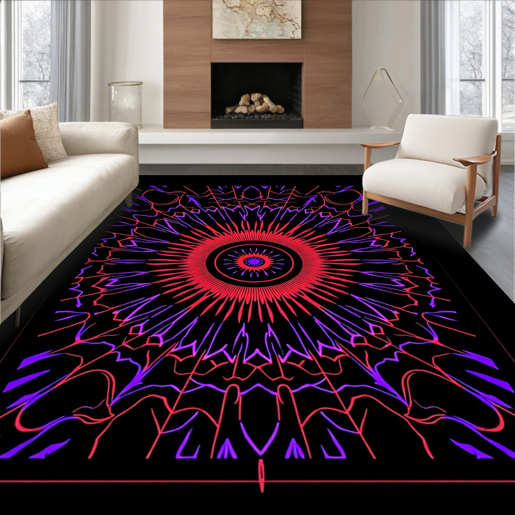 Vibrant Red Purple Sunburst Pattern Rug