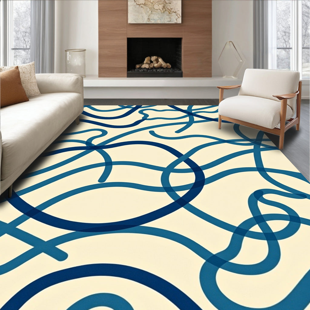 Intertwined Blue Abstract Waves Design Rug