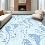 Abstract Blue Bird Swirls Pattern Rug