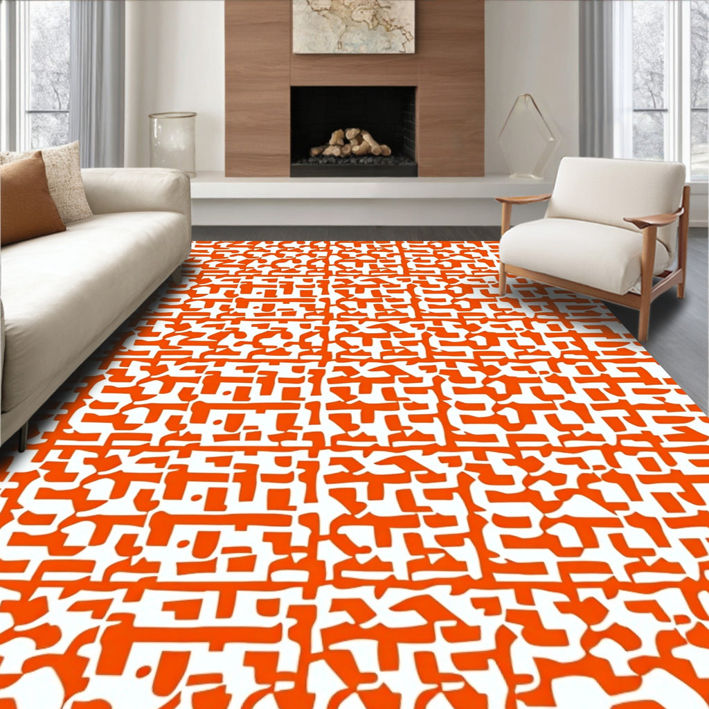 Abstract Orange Geometric Pattern Rug