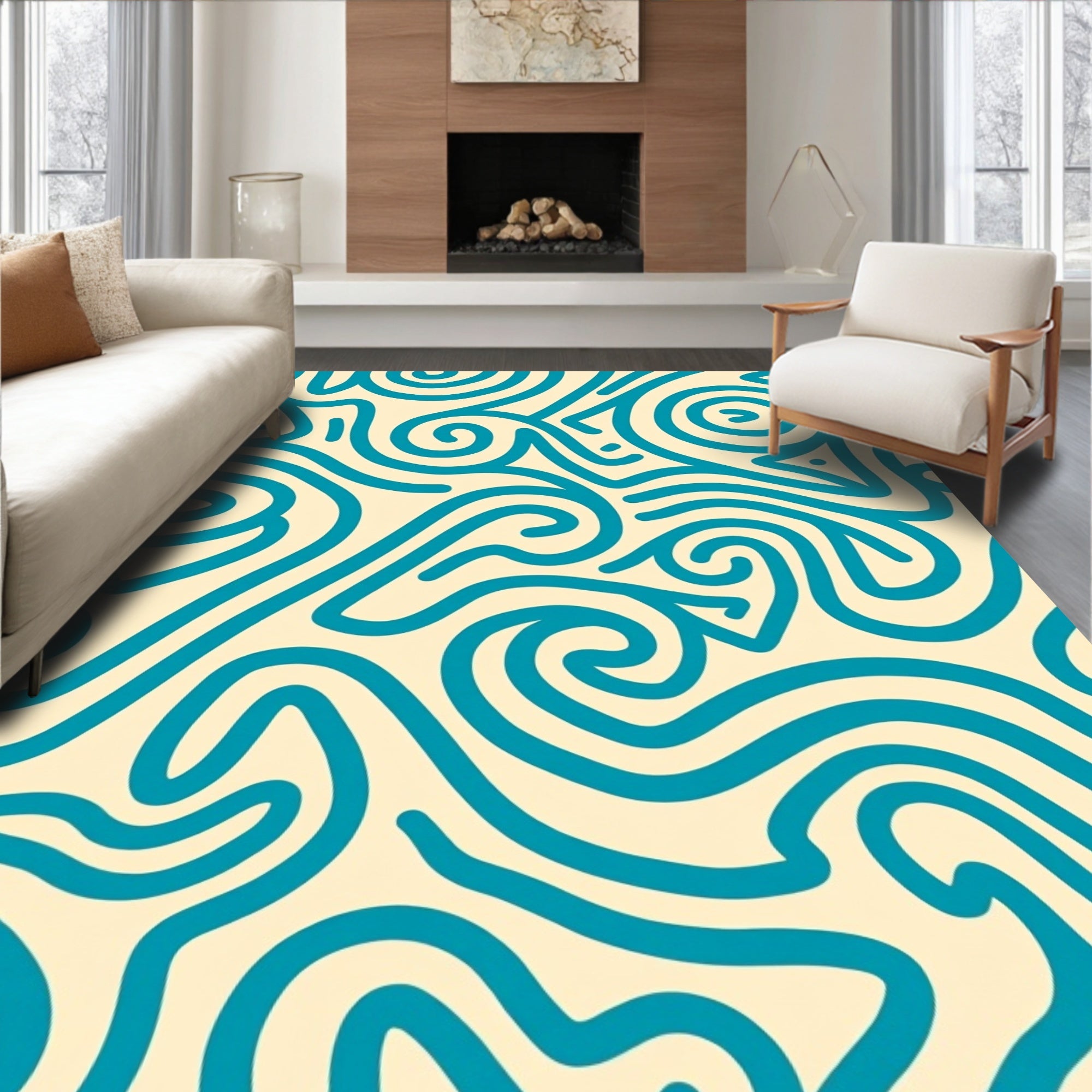 Abstract Teal Swirl Patterns Rug
