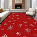 Red Snowflake Patterned Winter Design Rug