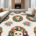 Whimsical Cat Portrait Floral Design Rug